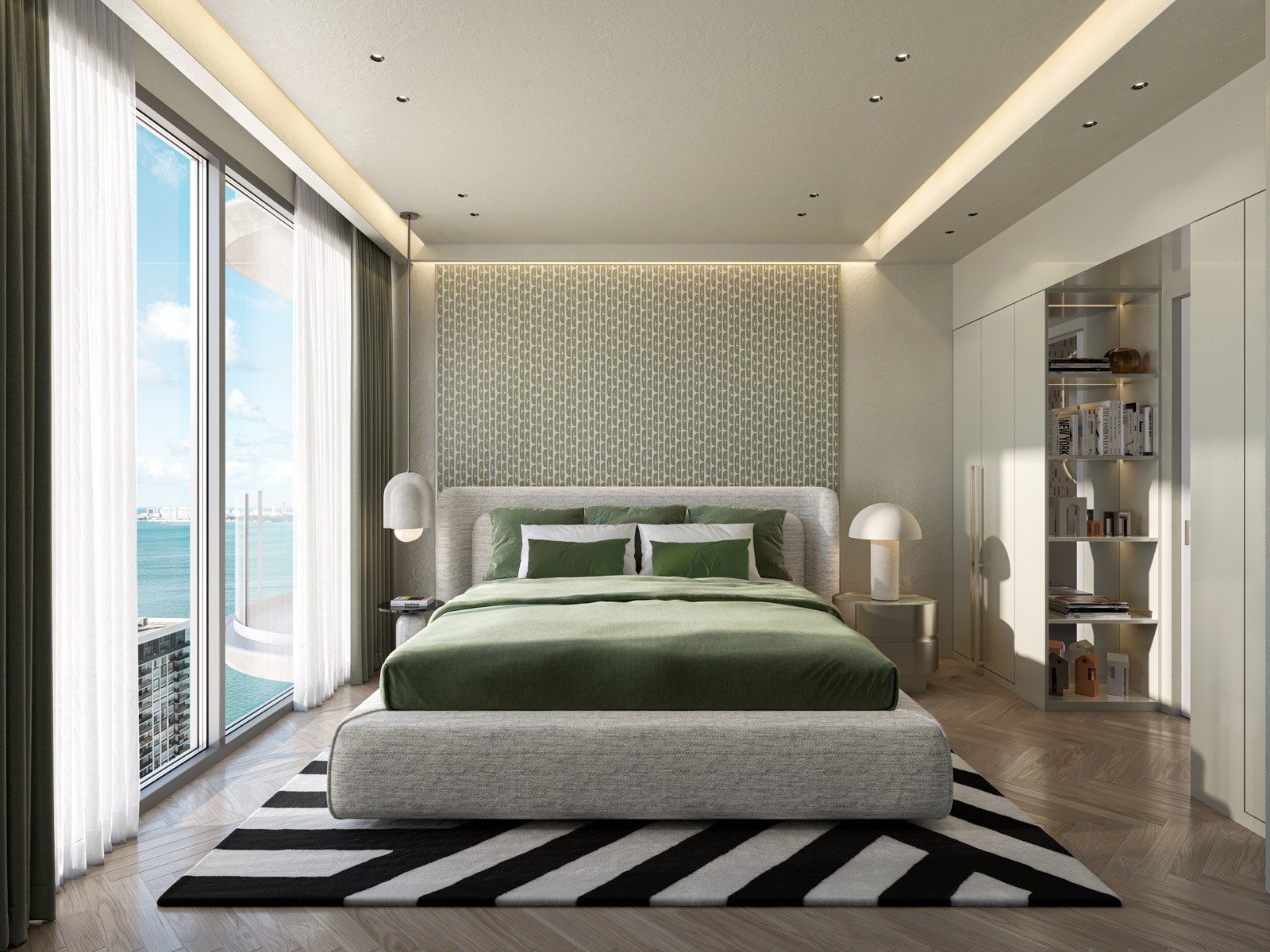One-bedroom Une residence living area at ELLE Residences Miami with floor-to-ceiling windows